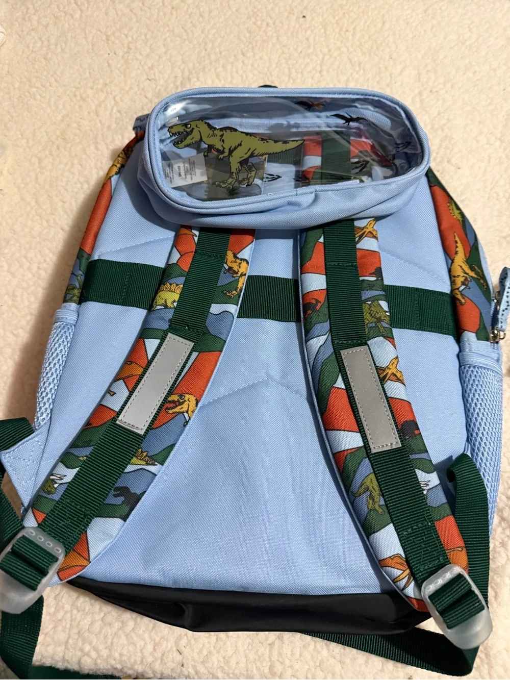 Light Blue Kids Backpack and Pencil Case with Colorful Dinosaur Print